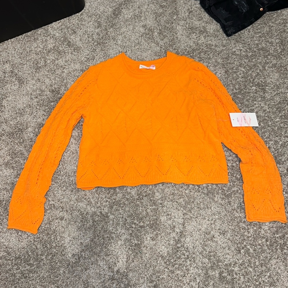 NWT HAZEL MOON ORANGE KNITTED CABLE SWEATER SIZE LARGE